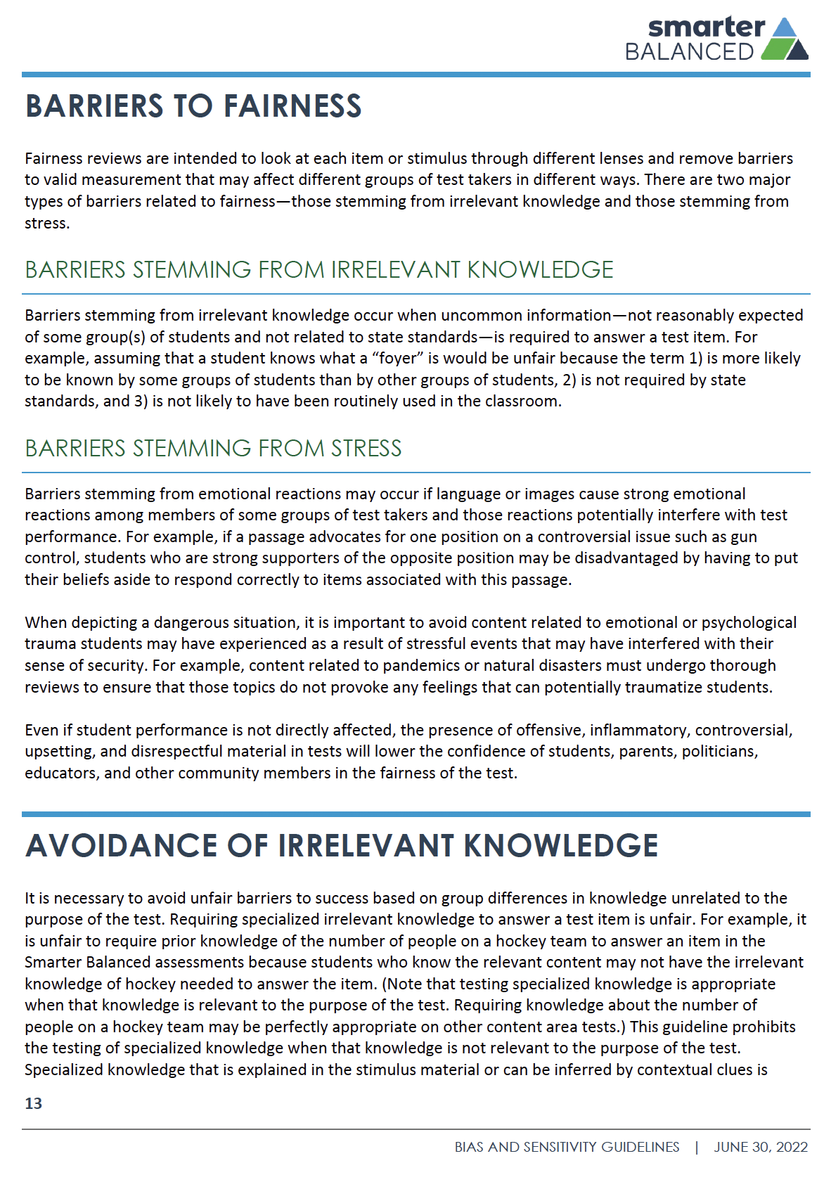 Bias and sensitivity guidelines